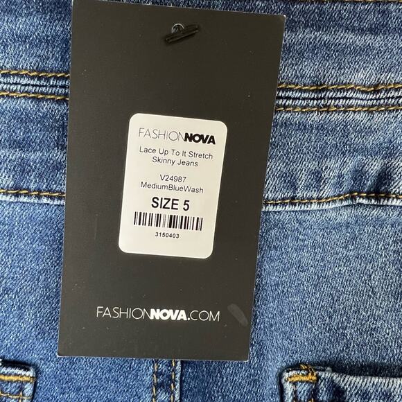 Fashion Nova Lace Up To It Stretch Skinny Jeans - Medium Blue Wash - Picture 13 of 13
